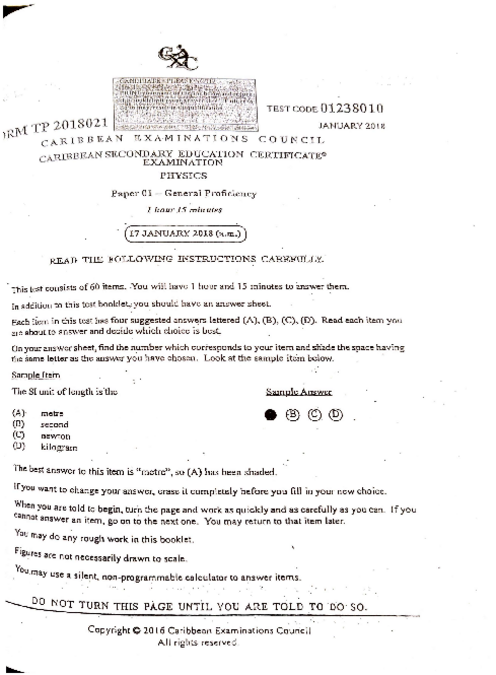 Physics January 2018 Paper 1
