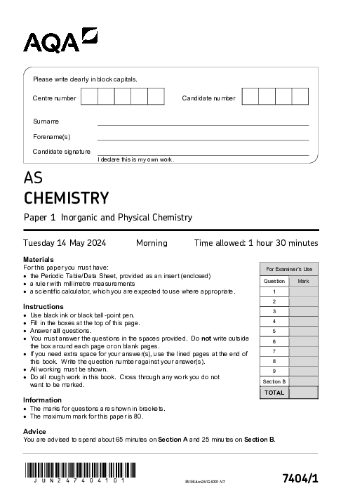Chemistry 7404/1 June 2024