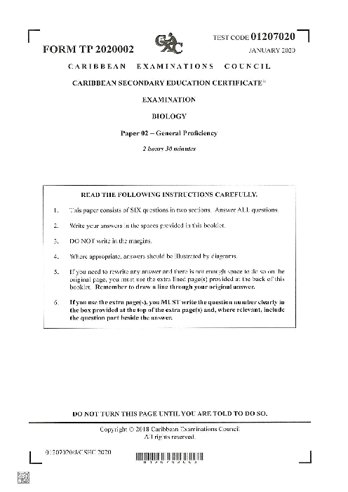 Biology January 2020 Paper 2
