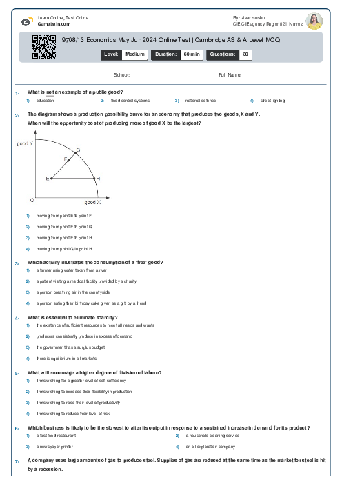 9708/13 Economics May Jun 2024 Online Test | Cambridge AS & A Level MCQ