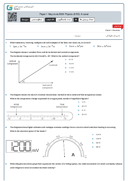 Paper 1 May/June 2009 Physics (9702) A Level