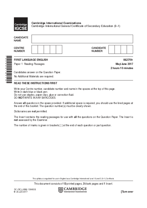 English-First Language 0627/01 May June 2017