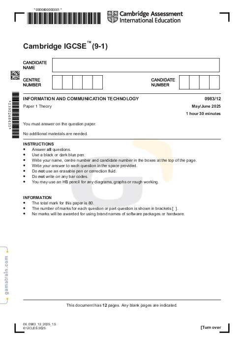 Information and Communication Technology 0983/12 May June 2025
