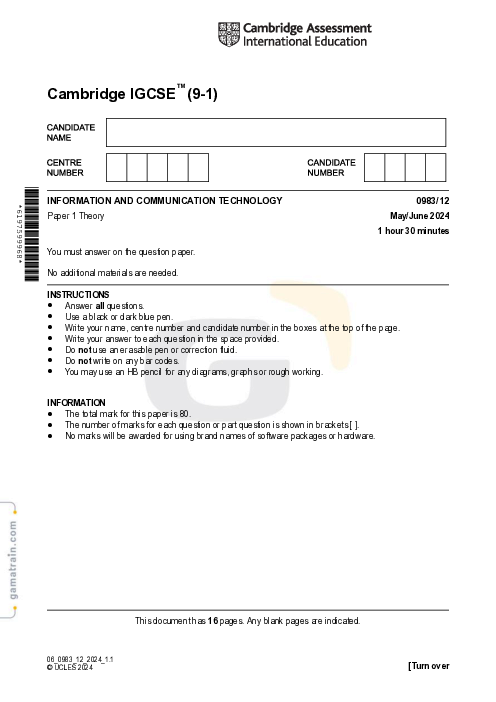 Information and Communication Technology 0983/12 May June 2024