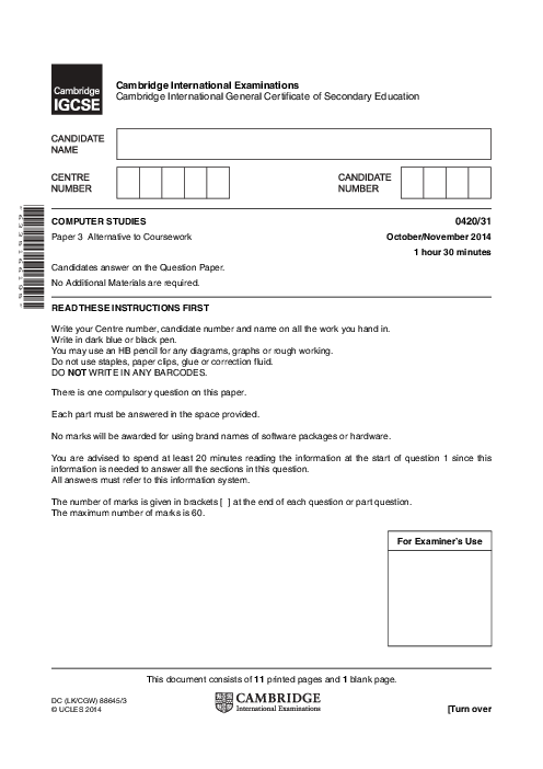 Computer Studies 0420/31 Oct Nov 2014