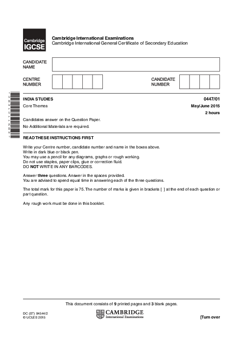 India Studies 0447/01 May June 2015
