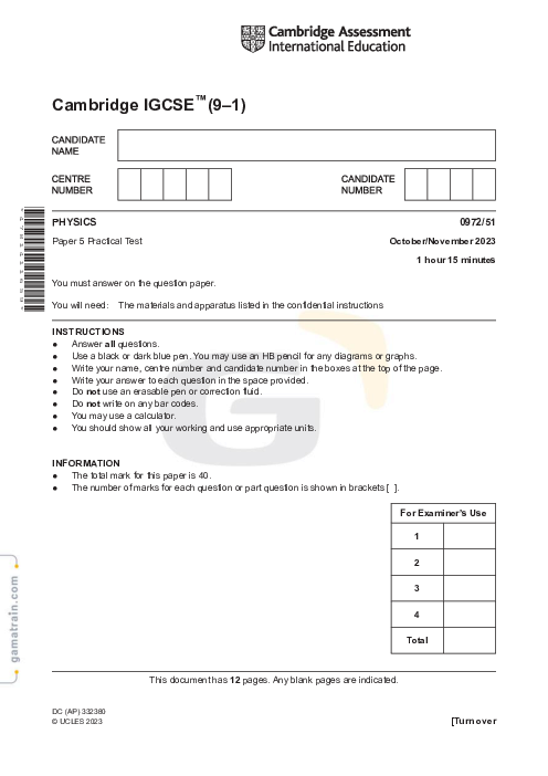 Physics 0972/51 Oct Nov 2023