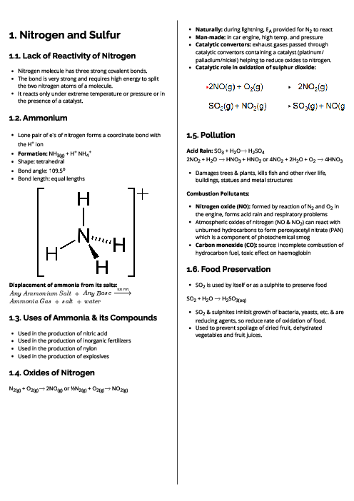 Chemistry (9701) Nitrogen and Sulfur Revision Note