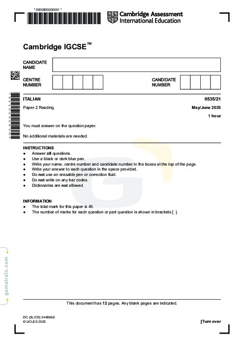 Italian Foreign Language 0535/21 May June 2025