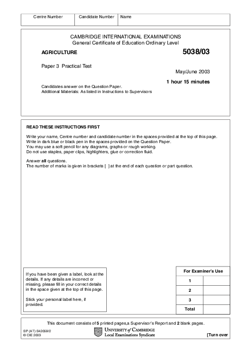 Agriculture 5038/03 May June 2003