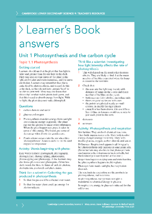 Science 9 , Learner′s Book Answers Lower Secondary Checkpoint | PDF