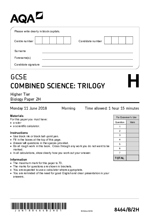 Combined Science 8464/2H June 2018