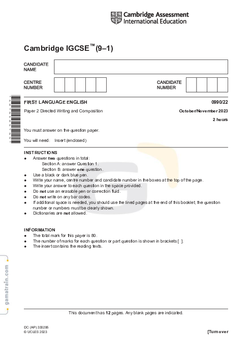 English First Language 0990/22 Oct Nov 2023