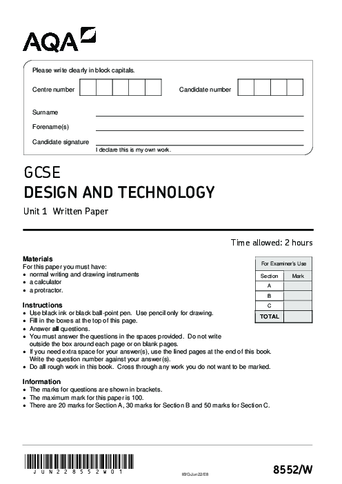 Design & Technology 8552/1 June 2022