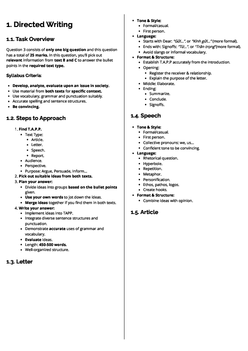  Vietnamese First Language (0695) Directed Writing Revision Note