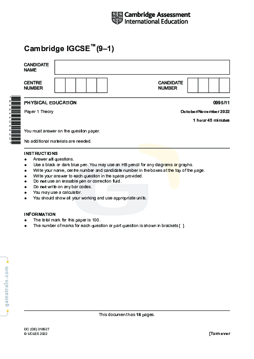 Physical Education 0995/11 Oct Nov 2022