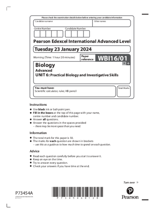 Biology WBI16/01 January 2024 