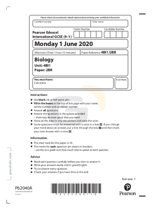 Biology 4BI1/2BR May June 2020
