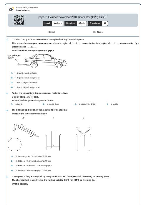 paper 1 October/November 2007 Chemistry (0620) IGCSE