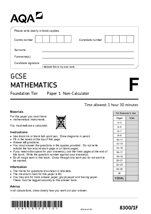 Mathematics 8300/1F June 2021
