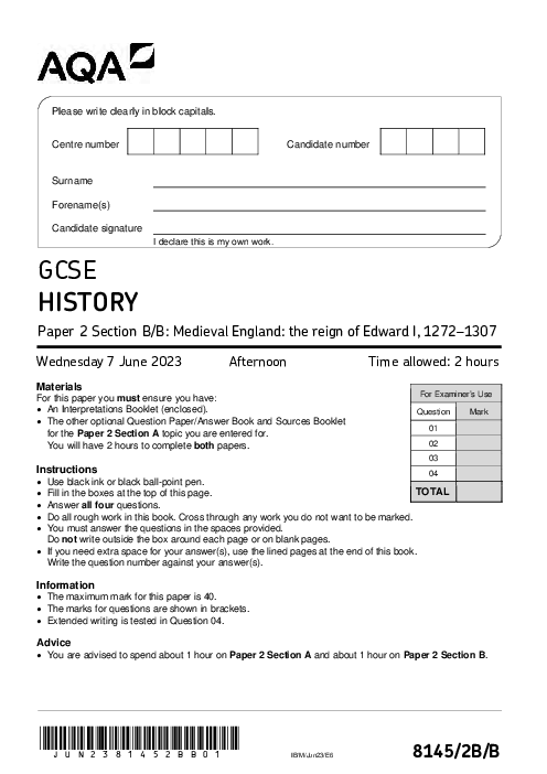History 8145/2B/B June 2023