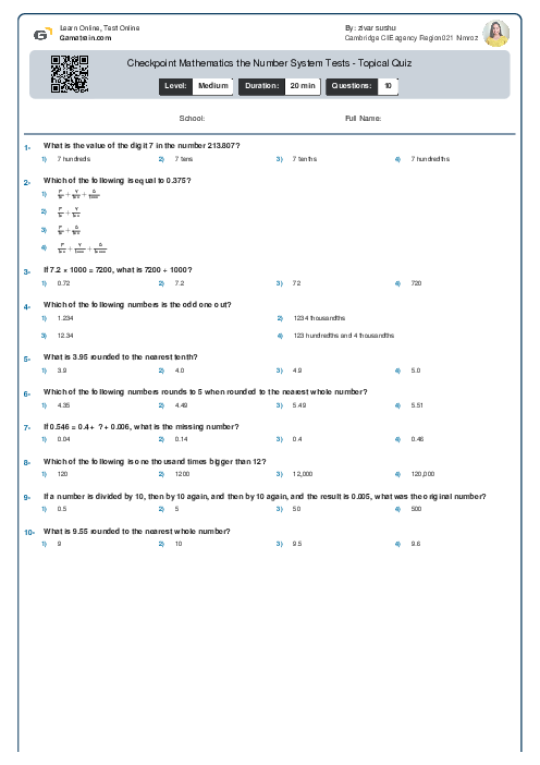 Checkpoint Mathematics the Number System Tests - Topical Quiz