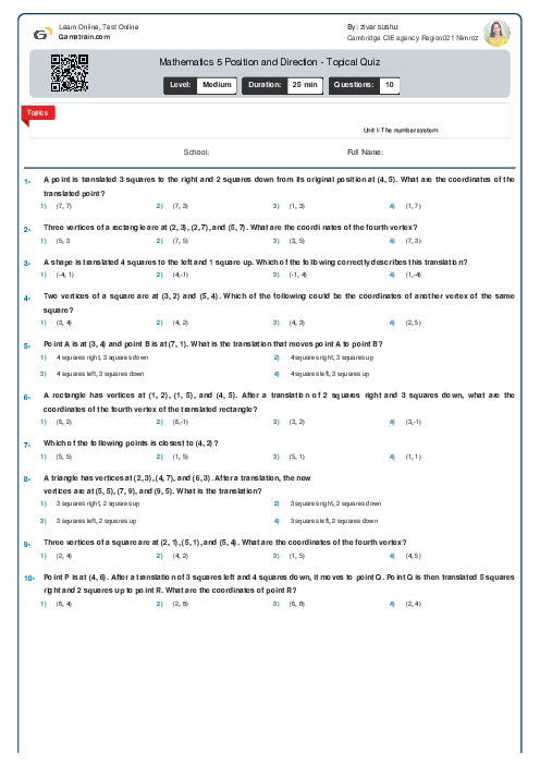 Mathematics 5 | Position and Direction - Topical Quiz