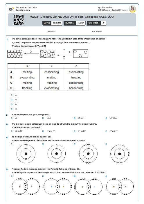 0620/11 Chemistry Oct Nov 2023 Online Test | Cambridge IGCSE MCQ
