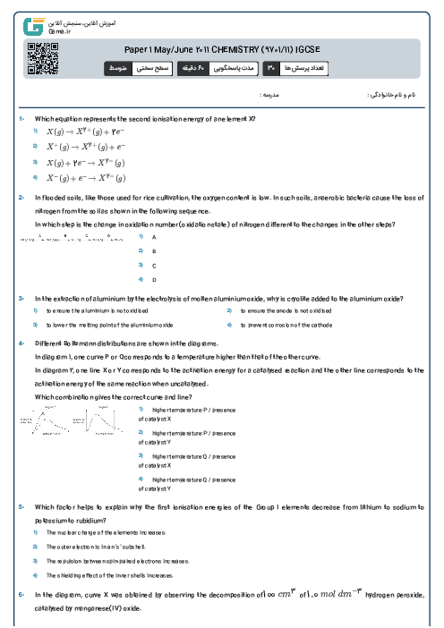 Paper 1 May/June 2011 CHEMISTRY (9701/11) IGCSE