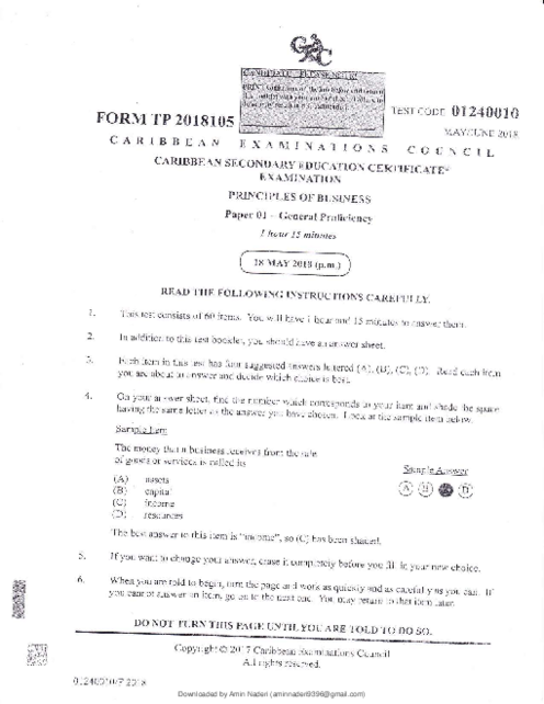 POB June 2018 Paper 1