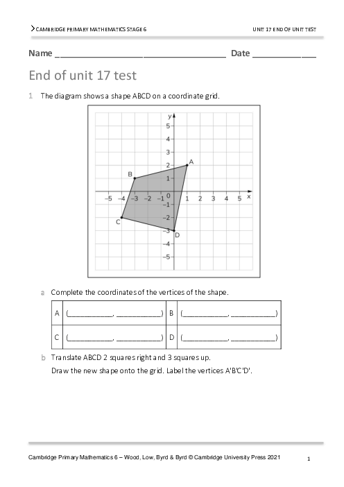 Year 6 Mathematics End of Unit 17 Test - Answers Included