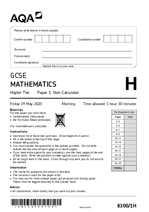 Mathematics 8300/1H June 2023