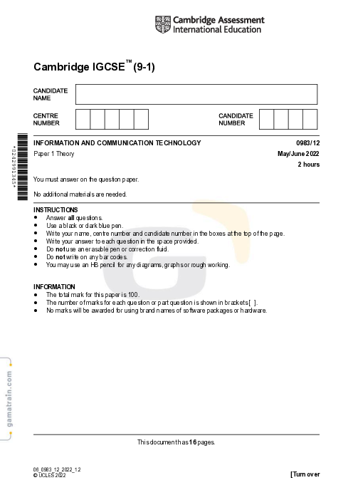 Information and Communication Technology 0983/12 May June 2022
