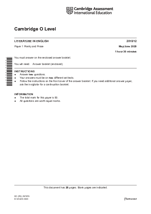Literature in English 2010/22 Oct Nov 2019