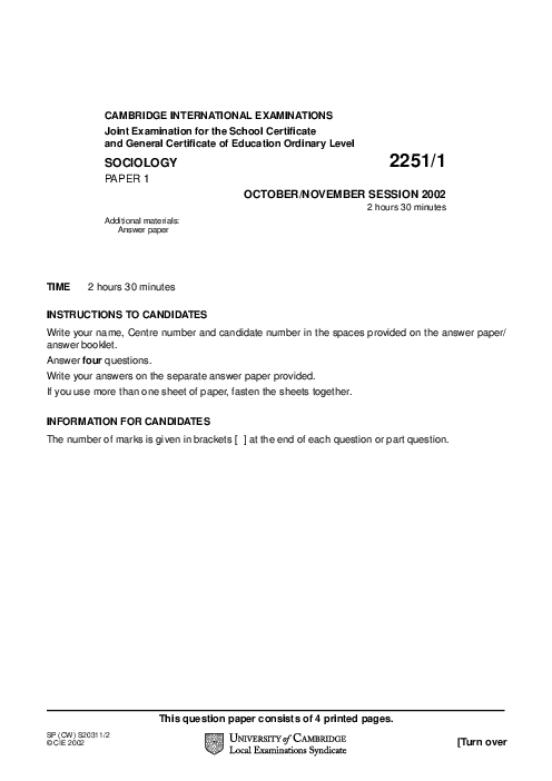 Sociology 2251/01 Oct Nov 2002