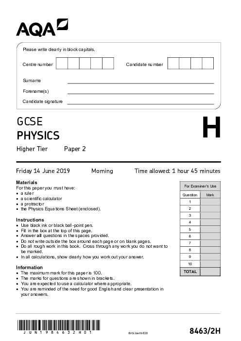 Physics 8463/2H June 2019