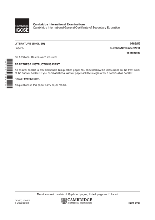 English-Literature 0486/52 Oct Nov 2014
