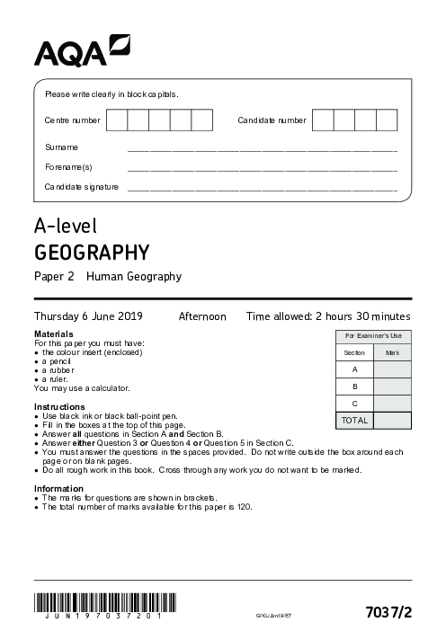 Geography 7037/2 June 2019