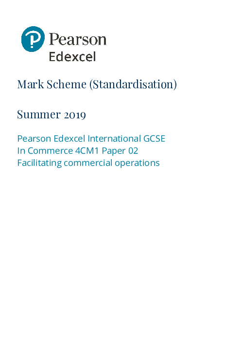Commerce 4CM1/02 June  2019 | Edexcel   IGCSE Past Papers With Mark Scheme