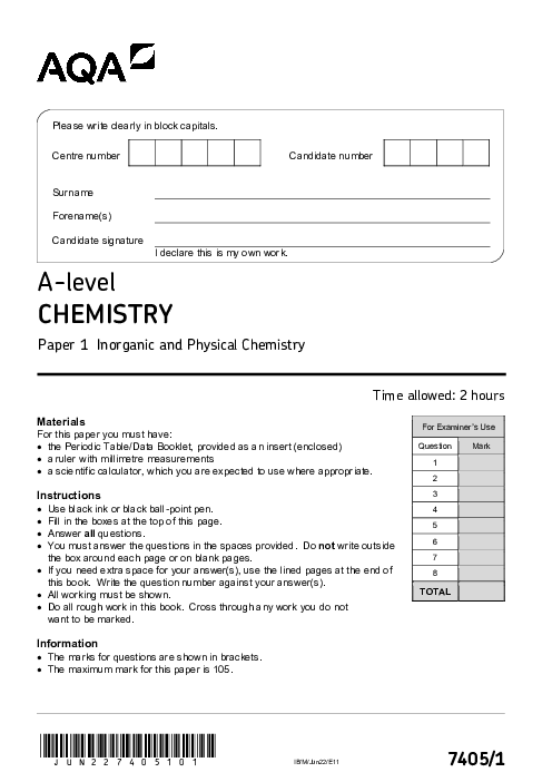 Chemistry 7405/1 June 2022