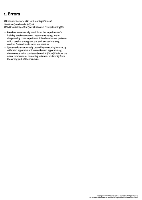 Chemistry (9701) Errors Revision Note