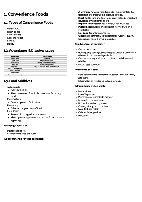  Food & Nutrition (0648) Convenience Foods Revision Note