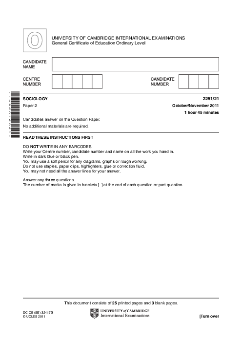 Sociology 2251/23 May June 2011