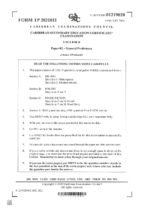 English B January 2021 Paper 2