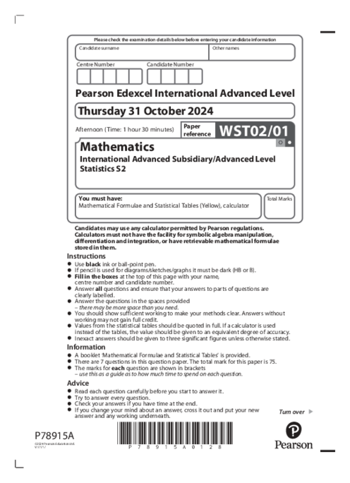 Statistics WST02/01 October 2024 