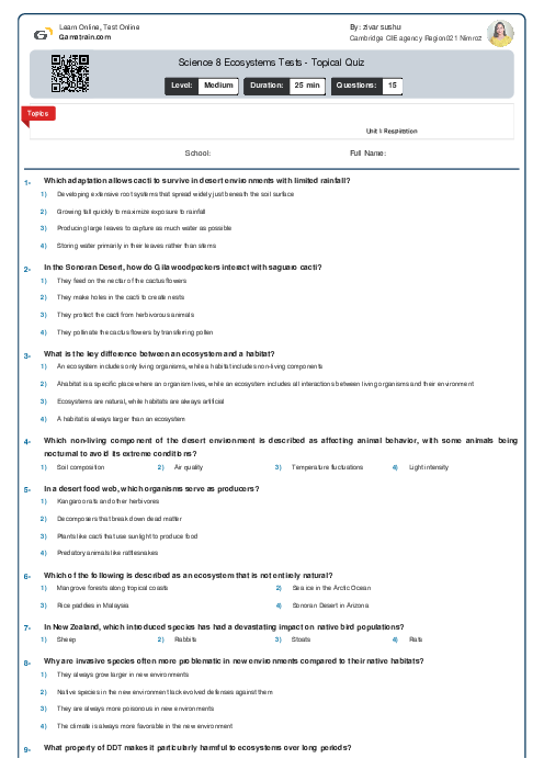 Science 8 Ecosystems Tests - Topical Quiz