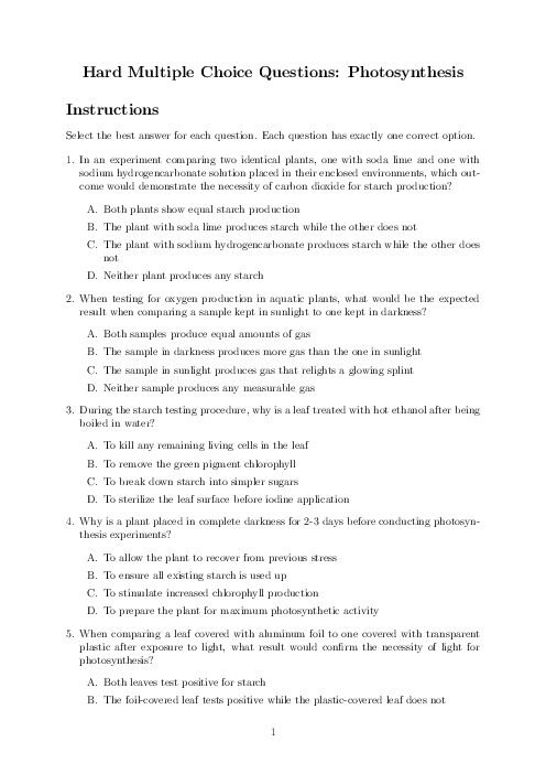Checkpoint Science (biology) | Photosynthesis Tests - Topical MCQ