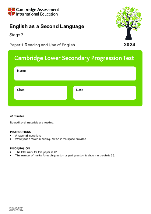 Progression Test Stage 7 English as a Second Language 2024 Paper 1