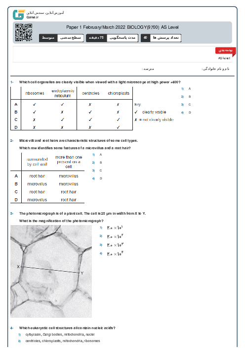 9700/12 Biology Feb Mar 2022 Online Test | Cambridge AS and A Level MCQ