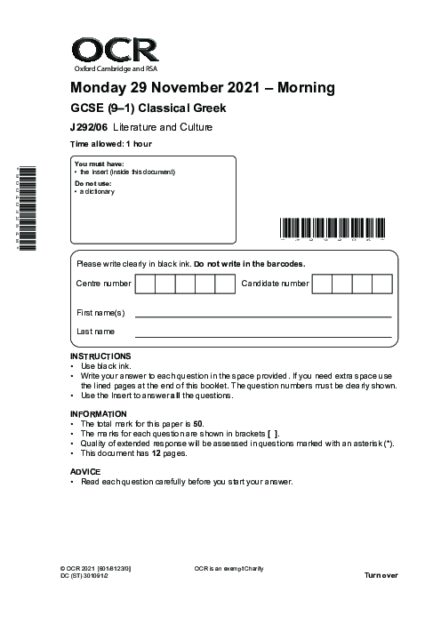 Classical Greek J292,06 November 2021